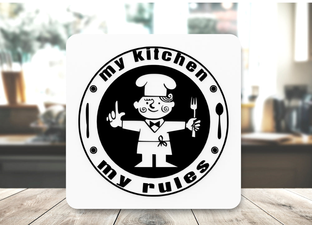 
  
  3D Printed My Kitchen My Rules Sign Wall Art Durable PLA Sign for Restaurants
  
