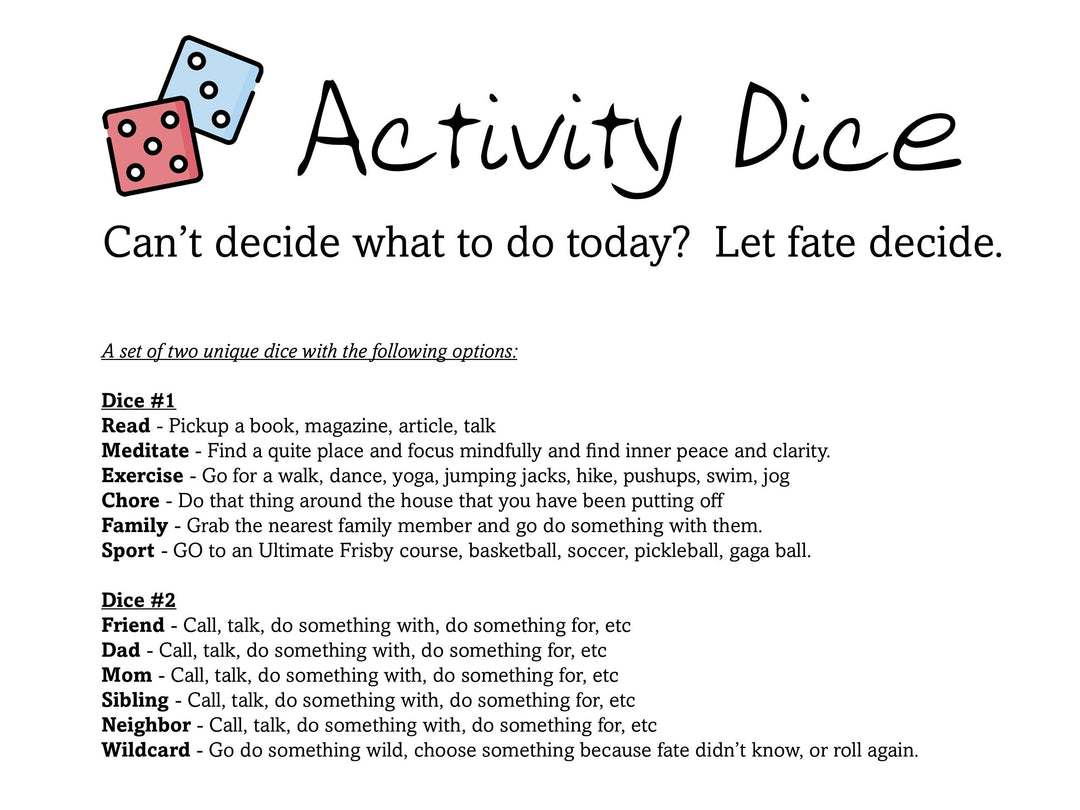Activity Dice Set | Set of 2 Unique Large 1.4" dice | Let Fate Guide Your Way