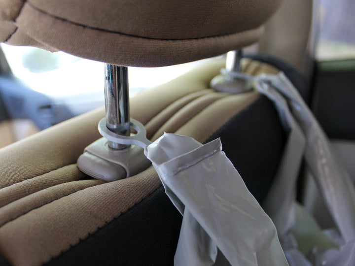 Set of 6 Low Profile, Car Headrest Hanger Hooks for Trash Bag, Organization, Etc