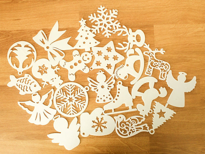 Set of 4 Unique Christmas Tree Snowflake Ornaments