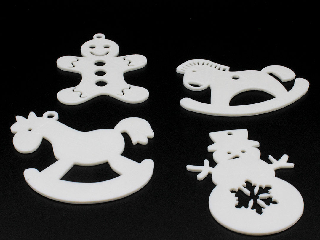 Set of 4 Unique Christmas Tree Ornaments | Rocking Horses, Snowman, Gingerbread
