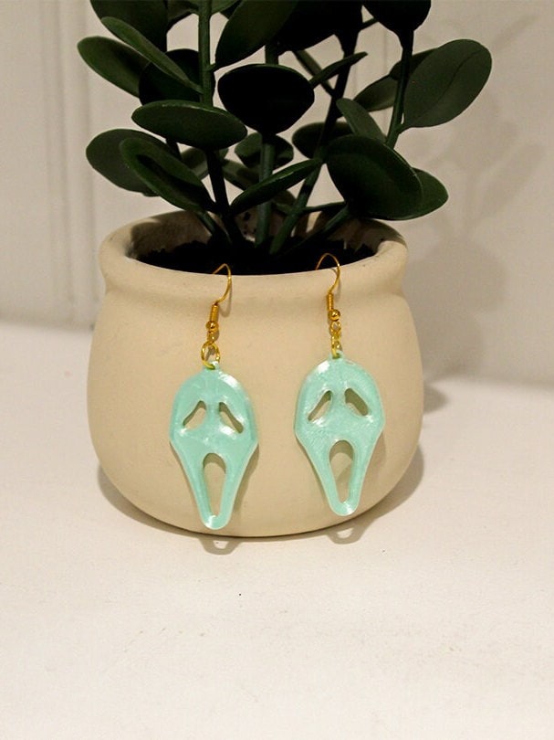 Scream Earrings, Halloween Dangle Earrings, Spooky/Cute Ghost Cream