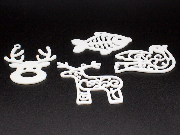 Set of 4 Unique Christmas Tree Animal Ornaments | Deer, Rudolf, Bird, Fish