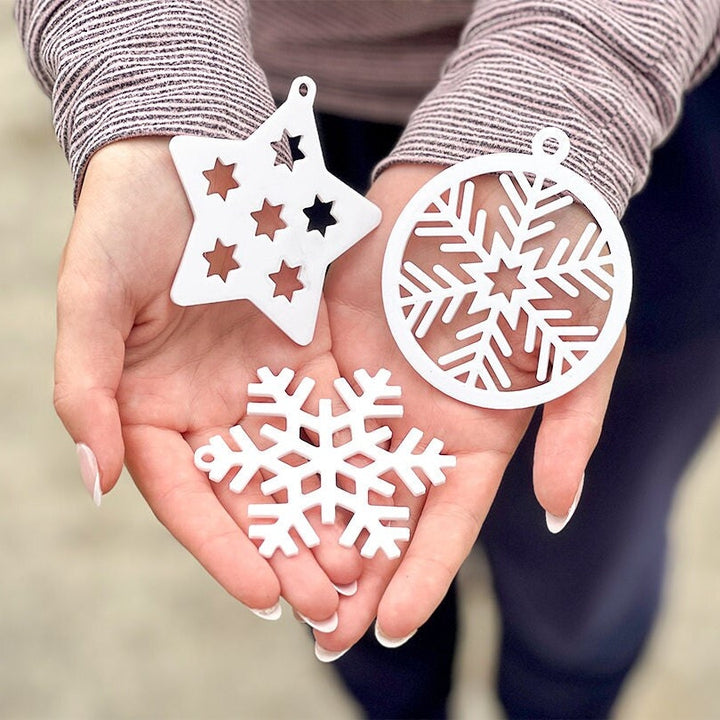 Set of 4 Unique Christmas Tree Snowflake Ornaments