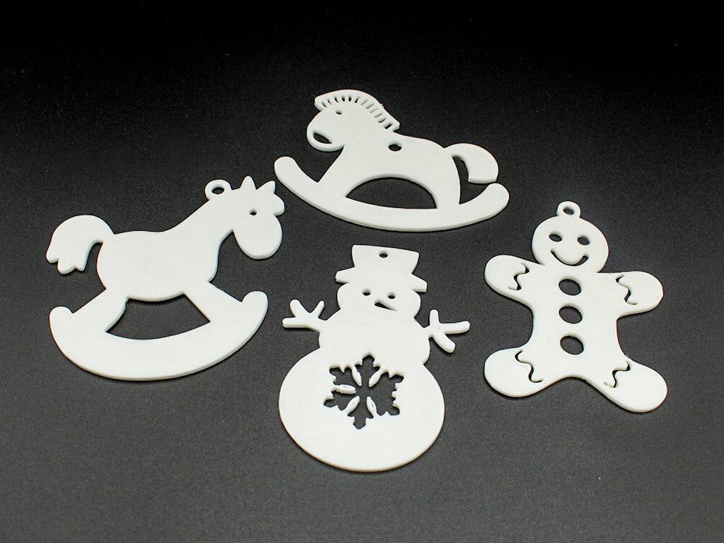 
  
  Set of 4 Unique Christmas Tree Ornaments | Rocking Horses, Snowman, Gingerbread
  
