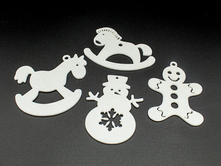 Set of 4 Unique Christmas Tree Ornaments | Rocking Horses, Snowman, Gingerbread