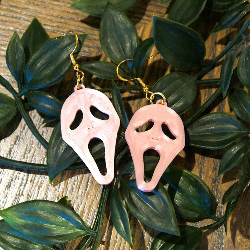Scream Earrings, Halloween Dangle Earrings, Spooky/Cute Ghost Cream