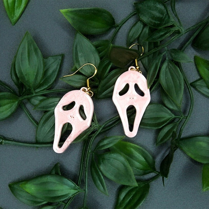 Scream Earrings, Halloween Dangle Earrings, Spooky/Cute Ghost Cream